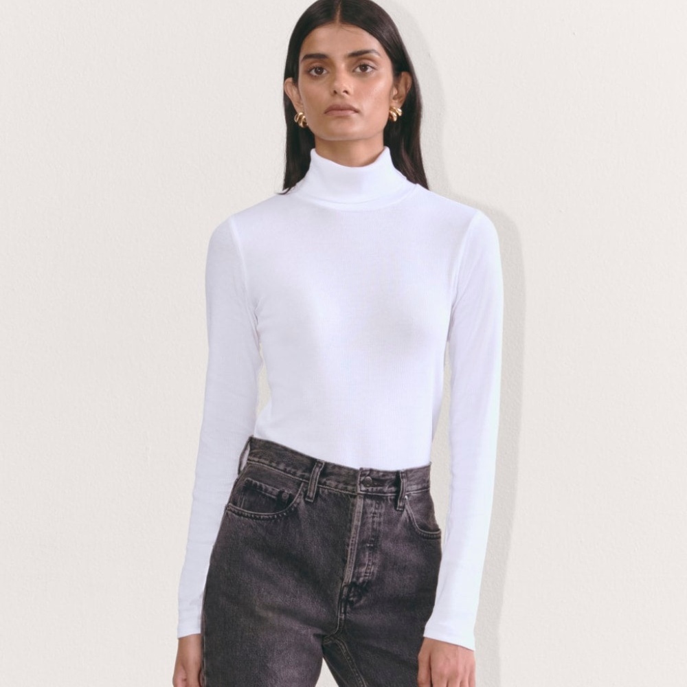 Everlane Women's Luxe Rib Turtleneck Sweater in White, Size M, Cotton New w Tags